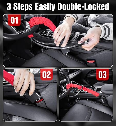 Steering Wheel Lock 2 Pack Steering Wheel & Seat Belt Lock Anti Theft Car Device 17 Inch Adjustable Universal Lightweight Compact Design Easy Storage Security Lock Fit Most Cars SUVs Trucks Vans in Saudi Arabia