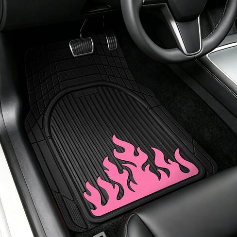 Heavy Duty Rubber Car Mats Flame Design (Inferno Red), 4-Piece Deep Waterproof Floor Mats Set (Front & Rear Full Set), All Weather Universal Trim to Fit Automotive SUV Sedan Truck in Kuwait