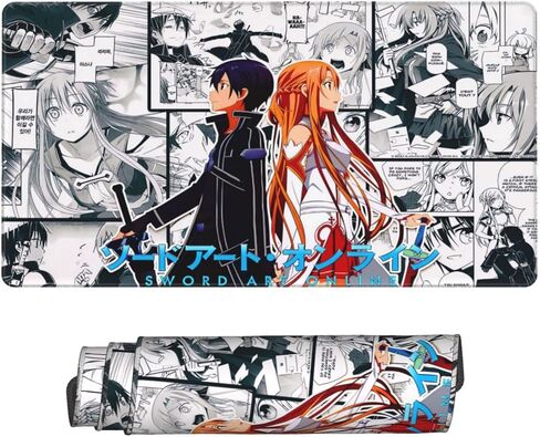 لوحة ماوس ألعاب Kirito Asuna Manga Sao Anime Office، لوحة ماوس كبيرة للألعاب، ديكور مكتب المنزل مقاوم للماء وغير قابل للانزلاق بحواف مطاطية مخيطة لوحة مفاتيح ممتدة 16 × 29.5 بوصة in Kuwait