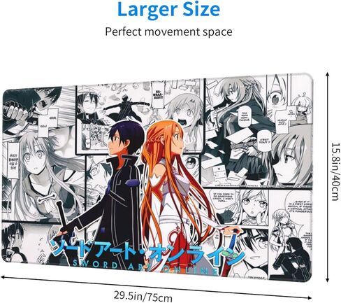 لوحة ماوس ألعاب Kirito Asuna Manga Sao Anime Office، لوحة ماوس كبيرة للألعاب، ديكور مكتب المنزل مقاوم للماء وغير قابل للانزلاق بحواف مطاطية مخيطة لوحة مفاتيح ممتدة 16 × 29.5 بوصة in Kuwait
