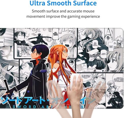 لوحة ماوس ألعاب Kirito Asuna Manga Sao Anime Office، لوحة ماوس كبيرة للألعاب، ديكور مكتب المنزل مقاوم للماء وغير قابل للانزلاق بحواف مطاطية مخيطة لوحة مفاتيح ممتدة 16 × 29.5 بوصة in Kuwait