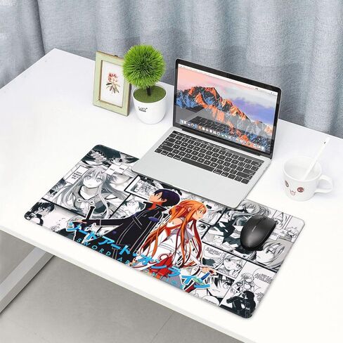 لوحة ماوس ألعاب Kirito Asuna Manga Sao Anime Office، لوحة ماوس كبيرة للألعاب، ديكور مكتب المنزل مقاوم للماء وغير قابل للانزلاق بحواف مطاطية مخيطة لوحة مفاتيح ممتدة 16 × 29.5 بوصة in Kuwait
