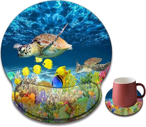 Ergonomic Mouse Pad with Gel Wrist Rest Support, Non-Slip Rubber Base for Computers, Laptops, Home, Office and Games, with Coaster (Colorful Fish Coral Beach-Wrist) in Saudi Arabia
