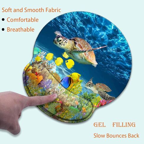 Ergonomic Mouse Pad with Gel Wrist Rest Support, Non-Slip Rubber Base for Computers, Laptops, Home, Office and Games, with Coaster (Colorful Fish Coral Beach-Wrist) in Saudi Arabia