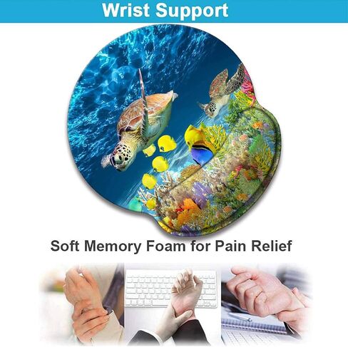 Ergonomic Mouse Pad with Gel Wrist Rest Support, Non-Slip Rubber Base for Computers, Laptops, Home, Office and Games, with Coaster (Colorful Fish Coral Beach-Wrist) in Saudi Arabia