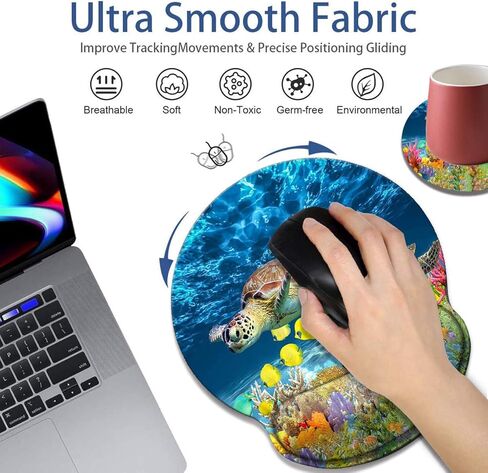 Ergonomic Mouse Pad with Gel Wrist Rest Support, Non-Slip Rubber Base for Computers, Laptops, Home, Office and Games, with Coaster (Colorful Fish Coral Beach-Wrist) in Saudi Arabia