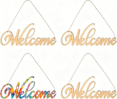 Didiseaon 4Pcs Unfinished Wood Cutout Welcome Sign Blank Wooden Word Letter Wreath Craft Supply Front Door Wall Art Hanging Plaque Home Room Decor DIY Paint Project Board Studio Artist Child 11 Inch in Kuwait