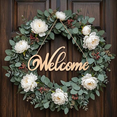 Didiseaon 4Pcs Unfinished Wood Cutout Welcome Sign Blank Wooden Word Letter Wreath Craft Supply Front Door Wall Art Hanging Plaque Home Room Decor DIY Paint Project Board Studio Artist Child 11 Inch in Kuwait