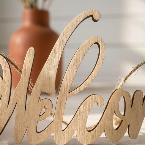 Didiseaon 4Pcs Unfinished Wood Cutout Welcome Sign Blank Wooden Word Letter Wreath Craft Supply Front Door Wall Art Hanging Plaque Home Room Decor DIY Paint Project Board Studio Artist Child 11 Inch in Kuwait