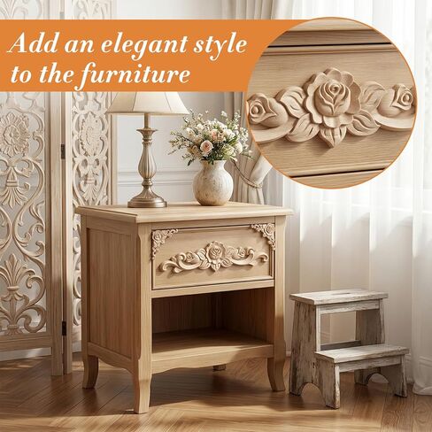 5Pcs Wood Appliques Onlays Decorative, DIY Handmade Carved Unpainted Corner Decoration, Wood Rose Appliques Onlays for Bed Door Wall Cabinet Wardrobe Furniture Mirror Fireplace Mantels Decor in Saudi Arabia