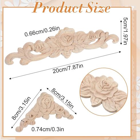 5Pcs Wood Appliques Onlays Decorative, DIY Handmade Carved Unpainted Corner Decoration, Wood Rose Appliques Onlays for Bed Door Wall Cabinet Wardrobe Furniture Mirror Fireplace Mantels Decor in Saudi Arabia
