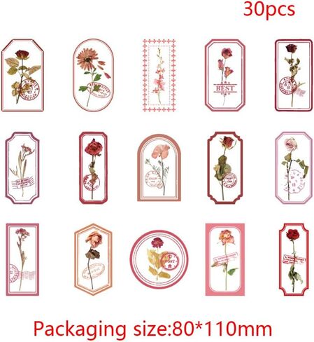 30 Pieces Glossy Rose Flower Vintage Border PET Stickers, Decorative Supplies for Scrapbook DIY Crafts Journaling Planner Art Projects in Kuwait