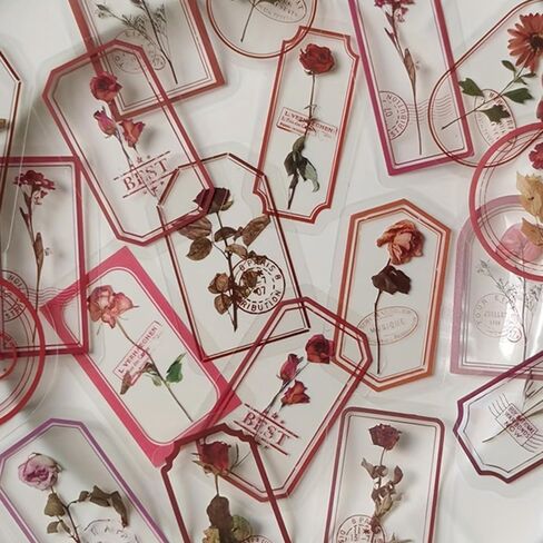 30 Pieces Glossy Rose Flower Vintage Border PET Stickers, Decorative Supplies for Scrapbook DIY Crafts Journaling Planner Art Projects in Kuwait