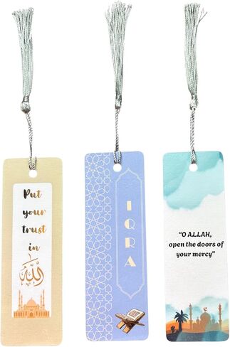 علامات مرجعية إسلامية مع شرابة، إشارة مرجعية من الورق المقوى، موضوع القرآن والدعاء، إشارة مرجعية متينة مصنوعة يدويًا، مجموعة من 3 in Kuwait