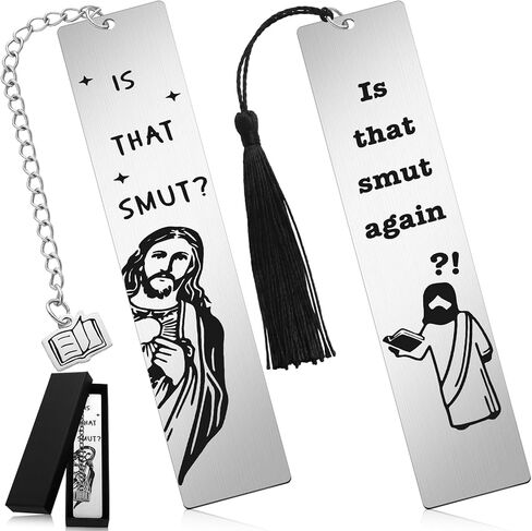 Kenning 2 Pcs Metal Bookmarks with Gift Box is that Smut Novelty Gag Book Mark Humorous Jesus Christian Book Lover Smut Gift for Female Friend Bookish Nerd Booklover Adult Women Christian Gifts in Kuwait