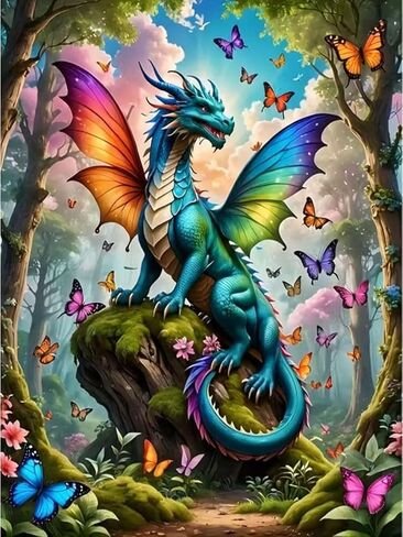 Diosedyer Colorful Winged Dragon & Butterflies Diamond Art Kit, Full Drill Crystal Diamond Painting for Adults, Fantasy Forest Mythical Creature Craft, Decorative Art for Gift 15.7x11.8 inch in Saudi Arabia