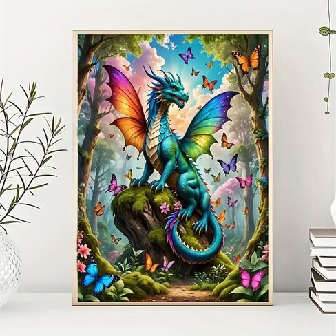 Diosedyer Colorful Winged Dragon & Butterflies Diamond Art Kit, Full Drill Crystal Diamond Painting for Adults, Fantasy Forest Mythical Creature Craft, Decorative Art for Gift 15.7x11.8 inch in Saudi Arabia