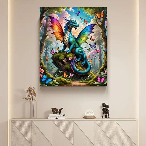 Diosedyer Colorful Winged Dragon & Butterflies Diamond Art Kit, Full Drill Crystal Diamond Painting for Adults, Fantasy Forest Mythical Creature Craft, Decorative Art for Gift 15.7x11.8 inch in Saudi Arabia