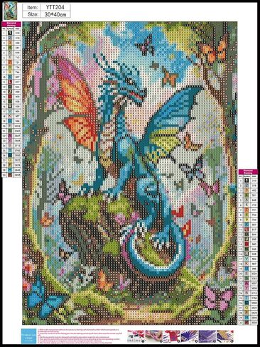 Diosedyer Colorful Winged Dragon & Butterflies Diamond Art Kit, Full Drill Crystal Diamond Painting for Adults, Fantasy Forest Mythical Creature Craft, Decorative Art for Gift 15.7x11.8 inch in Saudi Arabia
