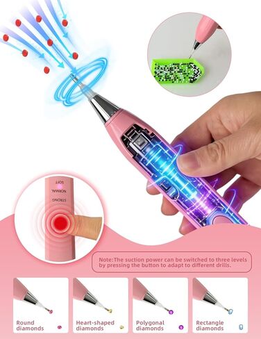 Narottl Electric Diamond Painting Pen, Cordless Diamond Art Pens with 6 Tips & 3 Suction Modes, Vacuum No-Wax Design, Rechargeable & Lightweight DIY Diamond Art Tools for Adults & Beginners (Pink) in Saudi Arabia