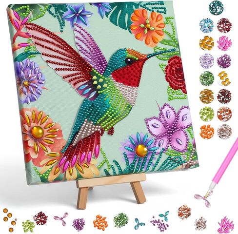 ForraFun Hummingbird Diamond Art Kit Gift for Adults DIY Bird Diamond Painting Crafts with Frame 3D Gem Painting Craft for Adult Beginners Home Wall Decor, 8 x 8 Inch in Kuwait