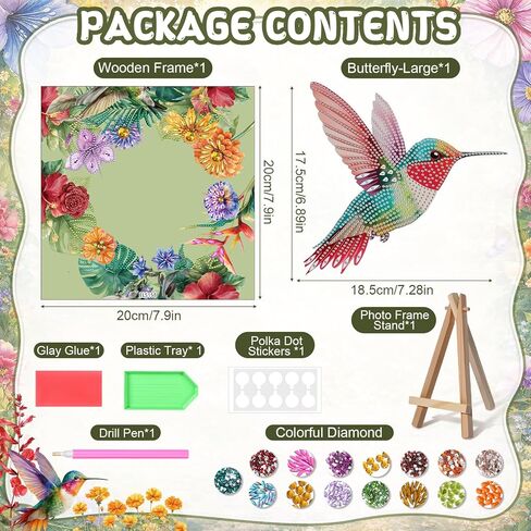 ForraFun Hummingbird Diamond Art Kit Gift for Adults DIY Bird Diamond Painting Crafts with Frame 3D Gem Painting Craft for Adult Beginners Home Wall Decor, 8 x 8 Inch in Kuwait