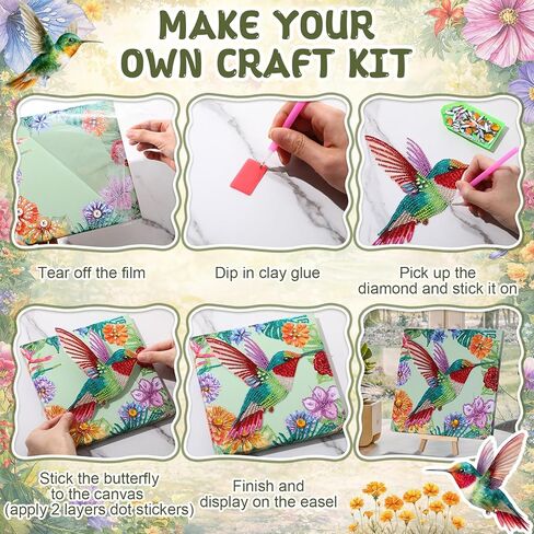 ForraFun Hummingbird Diamond Art Kit Gift for Adults DIY Bird Diamond Painting Crafts with Frame 3D Gem Painting Craft for Adult Beginners Home Wall Decor, 8 x 8 Inch in Kuwait