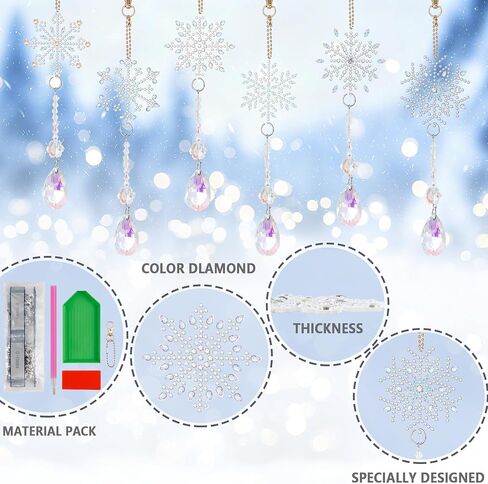 6 Pcs Snowflake Diamond Art Kits Double Sided Suncatchers Wind Chimes Diamond Art Ornaments for Craft Winter Hanging Accessories in Saudi Arabia