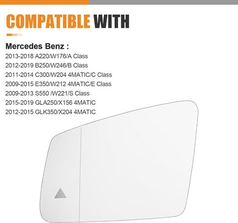 Compatible with Mercedes Benz A 2013-2018 B C W204 E W212 S W221 GLA GLK, Driver Left Side Mirror Glass, Heated Convex Side Blind Spot Lens Mirror with Backing Plate in Saudi Arabia