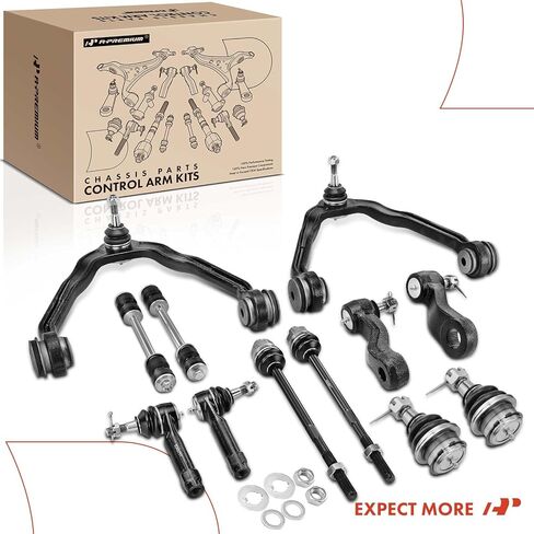 A-Premium Set of 12, Upper Control Arm, Ball Joint, Tie Rod End, Sway Bar Link, Pitman Arm Compatible with Chevy GMC Cadillac - 1999-2007 - Silverado, Sierra 1500, Avalanche, Suburban, Tahoe, Escalade in Kuwait