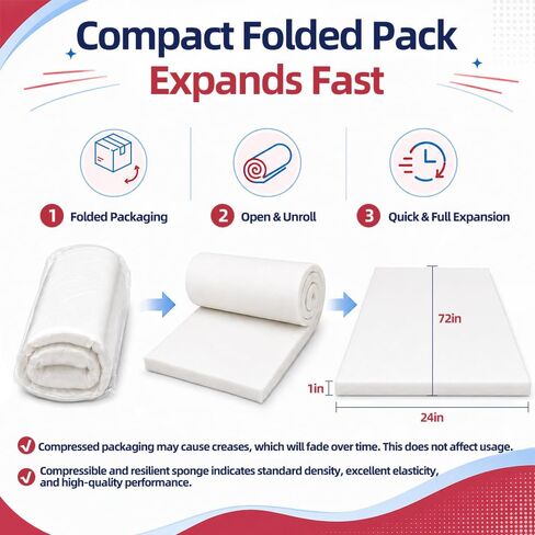 Couch Cushion & Chair Pads Replacement, Upholstery Foam Pad 1 x 24 x 72 Inch,44ild Firm Foam for Indoor & Outdoor Couch, Sofa, Seat, Chair and Bench Padding in Saudi Arabia