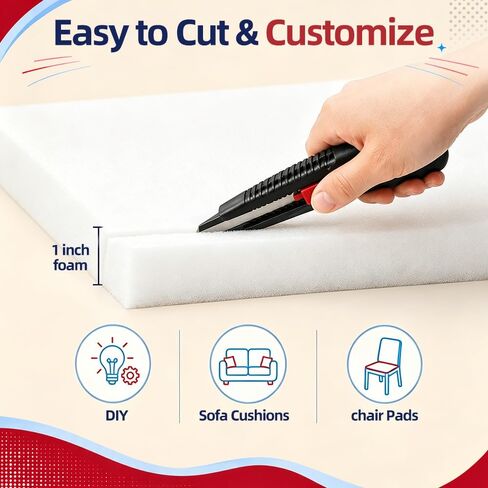 Couch Cushion & Chair Pads Replacement, Upholstery Foam Pad 1 x 24 x 72 Inch,44ild Firm Foam for Indoor & Outdoor Couch, Sofa, Seat, Chair and Bench Padding in Saudi Arabia