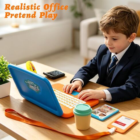 Home Office Pretend Play Toys for Kids, 20PCS Mini Workspace with Laptop, Calculator, Mug, ID Badge & Desk Supplies, Work from Home Toddler Role Play Set, Birthday Gift for Boys Girls Ages 3+ in Saudi Arabia