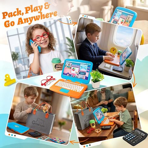 Home Office Pretend Play Toys for Kids, 20PCS Mini Workspace with Laptop, Calculator, Mug, ID Badge & Desk Supplies, Work from Home Toddler Role Play Set, Birthday Gift for Boys Girls Ages 3+ in Saudi Arabia