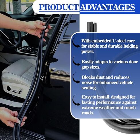 2.62Ft Car Door Weather Stripping, 2Pcs Push-in Rubber Edge Trim with U-Shaped Metal Clips, Thickened Car Door Seal Strip for Noise Reduction & Dustproof, Black Weatherproof Sealing for Most Cars in Saudi Arabia