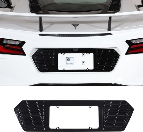 إطار غطاء لوحة الترخيص Daeiclru متوافق مع Corvette C8 Stingray Z51 2020-2025، ملحق فتحة تهوية إطار لوحة الترخيص الألومنيوم، ملحقات إطار الترخيص الخلفي (أسود لامع) in Kuwait