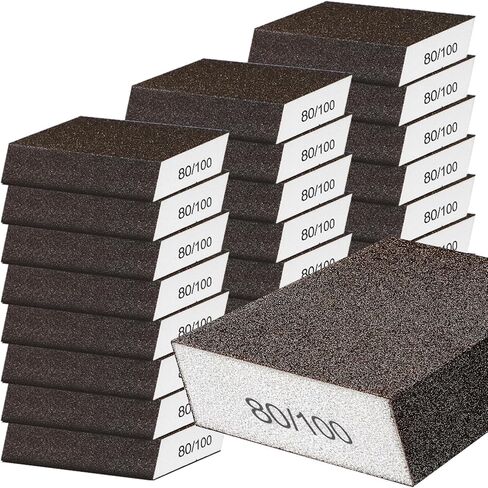 Gisafai 100 Pcs Dual Angle Sanding Sponge Bulk 60/100 Grit Washable and Reusable Drywall Sponge Sandpaper Block for Wall Wood Metal Glasses, Med/fine in Saudi Arabia