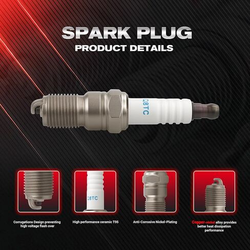 TECHIE Q8TC Spark Plug Replacement for NGK 7317 R5724-8 Racing Spark Plugs,for Autolite 94 AR474 AR94,for Champion 280 S61YC,688 C61,for E3.107R (8) in Saudi Arabia