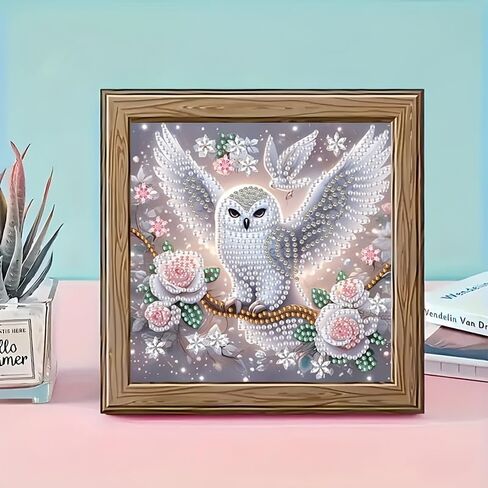 مجموعة طلاء ألماس 5D DIY: "بومة في رحلة" 30 × 30 سم مع كريستالات وأحجار الراين ذات شكل خاص - لوحة فنية جدارية متألقة بدون إطار لديكور المنزل in Kuwait