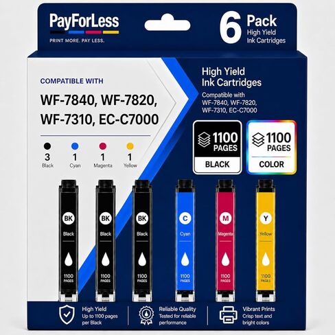 مُعاد تصنيعها لخراطيش الحبر Epson 812XL كومبو حزمة استبدال لـ 812 XL T812XL for Workforce Pro WF-7840 WF-7820 WF-7310 EC-C7000 طابعة 6 عبوات 3 أسود 1 سماوي 1 أرجواني 1 أصفر in Kuwait