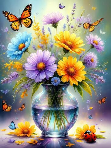 DIYGEMDOT Diamond Art Kits for Adults, Flower in a Bottle 5D Diamond Painting Sets for Adults Beginners, Full Round Drill Dot DIY Gem Art Crafts Home Wall Decor and Gift - 12x16 Inches in Saudi Arabia