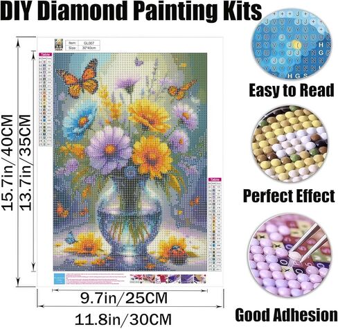 DIYGEMDOT Diamond Art Kits for Adults, Flower in a Bottle 5D Diamond Painting Sets for Adults Beginners, Full Round Drill Dot DIY Gem Art Crafts Home Wall Decor and Gift - 12x16 Inches in Saudi Arabia