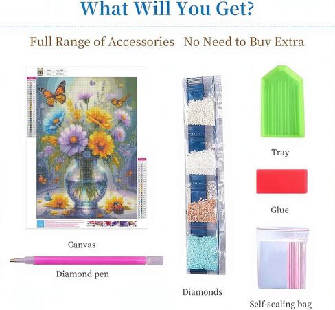 DIYGEMDOT Diamond Art Kits for Adults, Flower in a Bottle 5D Diamond Painting Sets for Adults Beginners, Full Round Drill Dot DIY Gem Art Crafts Home Wall Decor and Gift - 12x16 Inches in Saudi Arabia