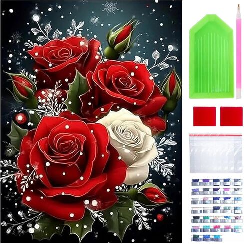 5D Diamond Art Painting, DIY Ice Rose Round Diamond Painting Kits for Adults Beginners, Crystal Rhinestones for Home Wall Decoration Gift, 30x40cm/11.8×15.7in in Kuwait
