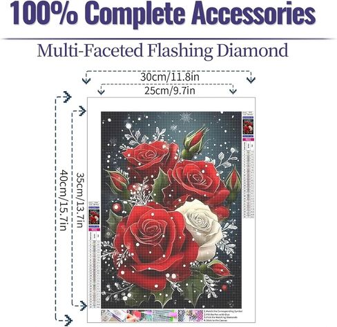 5D Diamond Art Painting, DIY Ice Rose Round Diamond Painting Kits for Adults Beginners, Crystal Rhinestones for Home Wall Decoration Gift, 30x40cm/11.8×15.7in in Kuwait