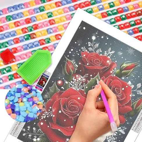 5D Diamond Art Painting, DIY Ice Rose Round Diamond Painting Kits for Adults Beginners, Crystal Rhinestones for Home Wall Decoration Gift, 30x40cm/11.8×15.7in in Kuwait