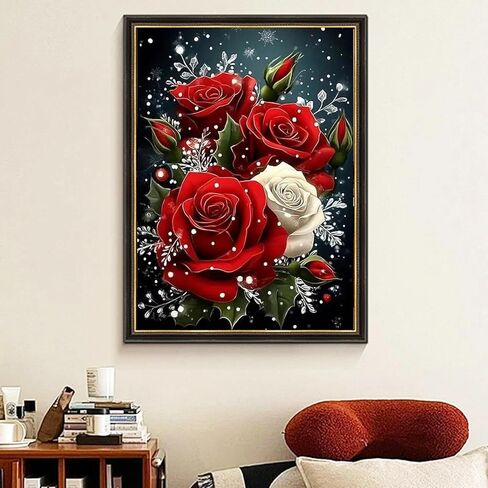 5D Diamond Art Painting, DIY Ice Rose Round Diamond Painting Kits for Adults Beginners, Crystal Rhinestones for Home Wall Decoration Gift, 30x40cm/11.8×15.7in in Kuwait
