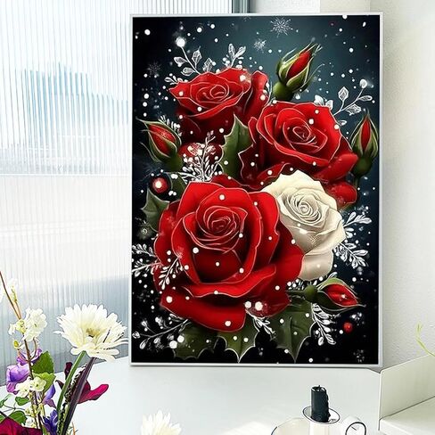 5D Diamond Art Painting, DIY Ice Rose Round Diamond Painting Kits for Adults Beginners, Crystal Rhinestones for Home Wall Decoration Gift, 30x40cm/11.8×15.7in in Kuwait