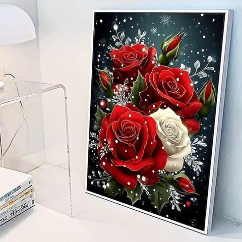 5D Diamond Art Painting, DIY Ice Rose Round Diamond Painting Kits for Adults Beginners, Crystal Rhinestones for Home Wall Decoration Gift, 30x40cm/11.8×15.7in in Kuwait
