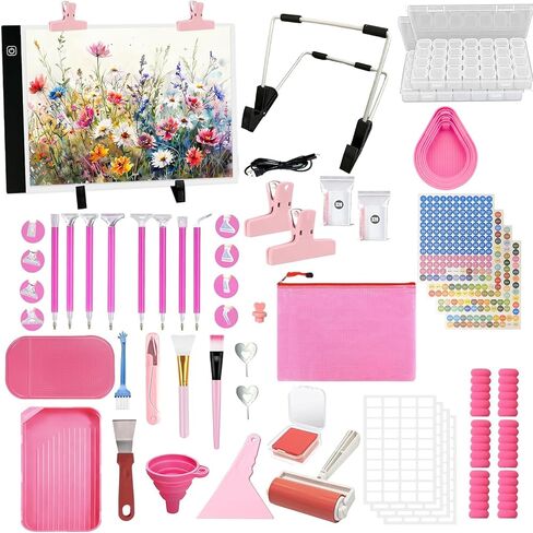 FANGZH Diamond Painting Storage Accessories Kit with A4 Light Pad, Bead Organizers, Drill Pens, Storage Boxes, and Tools for Adults (Purple) in Kuwait